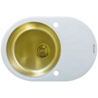 Кухонная мойка Seaman Eco Glass SMG-730W Gold (PVD), вентиль-автомат