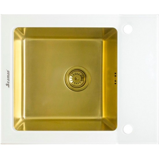 Кухонная мойка Seaman Eco Glass SMG-610W Gold (PVD), вентиль-автомат