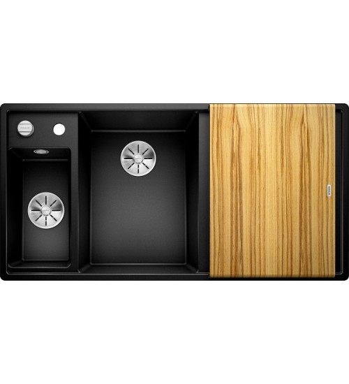 Кухонная мойка Blanco Axia III 6 S Черный, столик из ясеня (чаша слева)