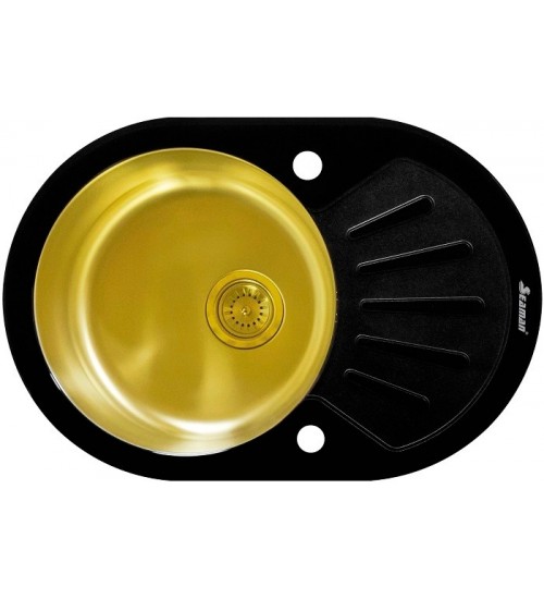 Кухонная мойка Seaman Eco Glass SMG-730B Gold (PVD), вентиль-автомат