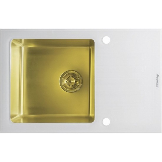 Кухонная мойка Seaman Eco Glass SMG-780W Gold (PVD), вентиль-автомат