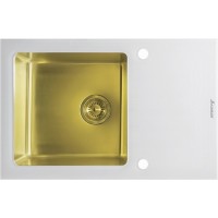 Кухонная мойка Seaman Eco Glass SMG-780W Gold (PVD), вентиль-автомат